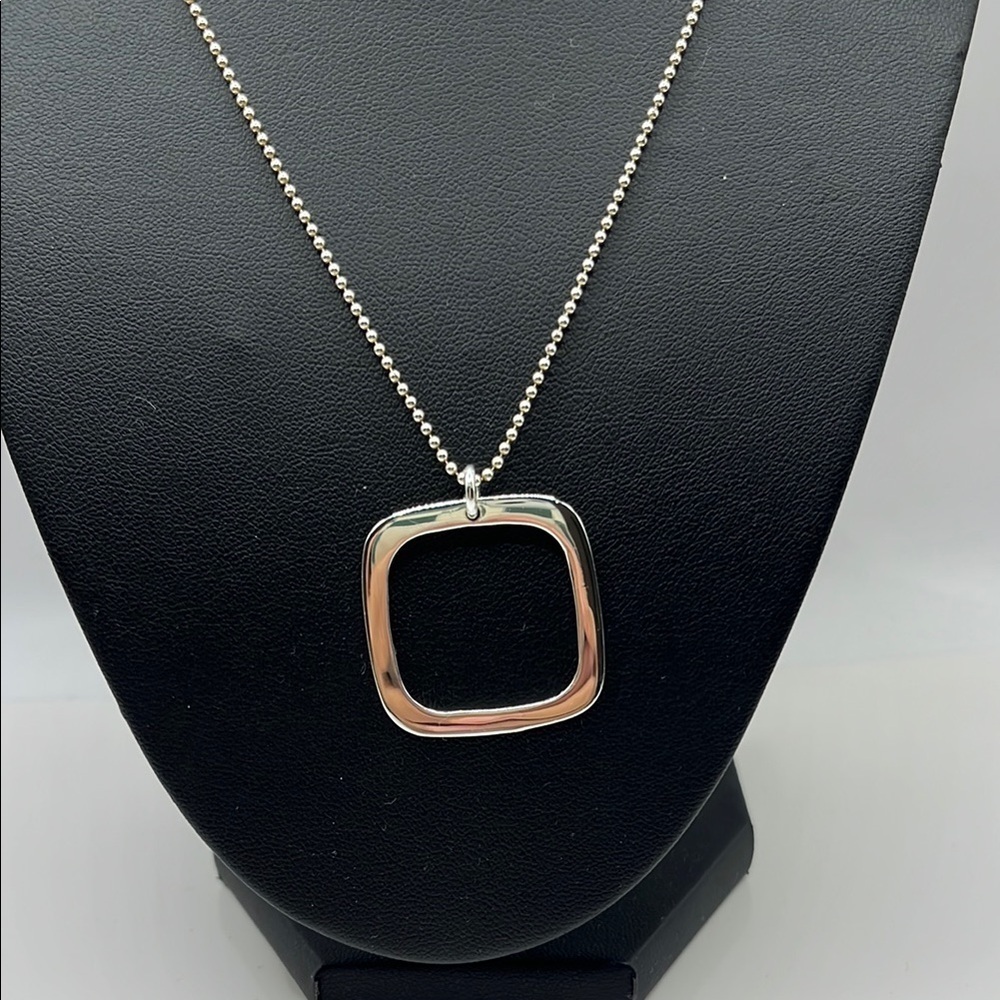 Sterling Silver Modern Geometric Pendant Necklace 925 Minimalist - Picture 2 of 13
